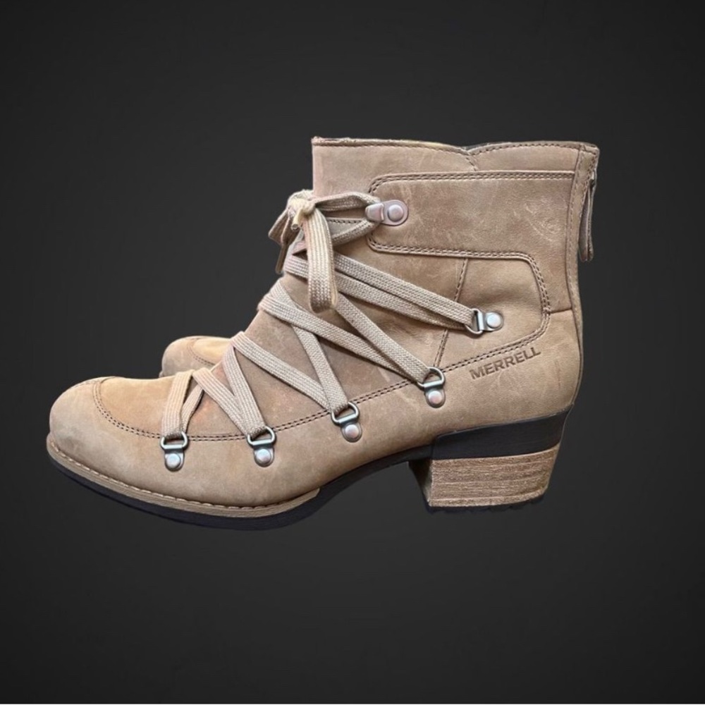 Merrell Beige Lace-Up Ankle Booties